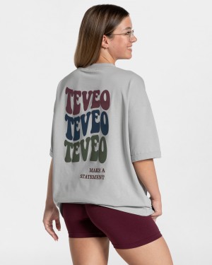 Teveo Candy Oversized Tişört Kadın Açık Gri | 9648-YVBXH