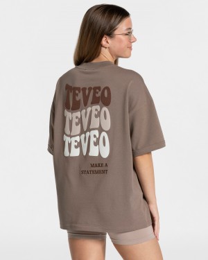 Teveo Candy Oversized Tişört Kadın Bej Rengi | 4175-HVGZI