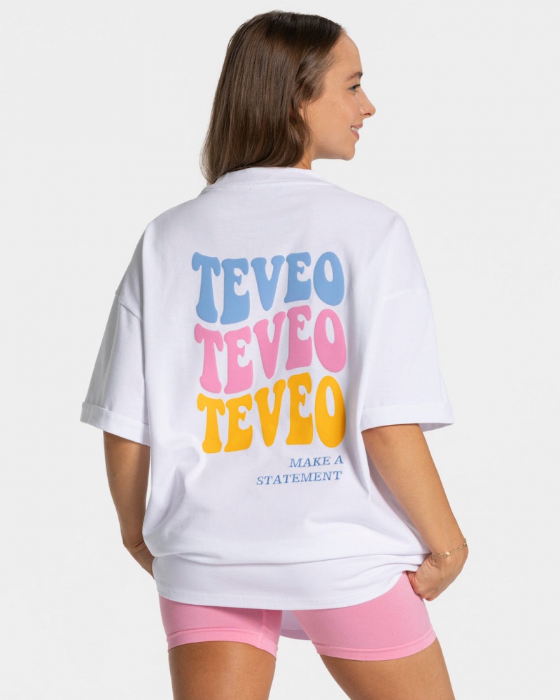 Teveo Candy Oversized Tişört Kadın Beyaz | 0268-WRVUY