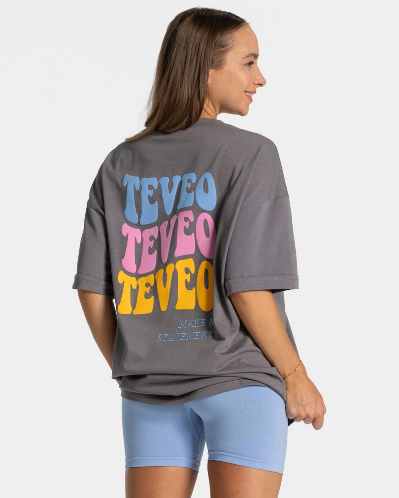 Teveo Candy Oversized Tişört Kadın Koyu Gri | 3174-LXVKY