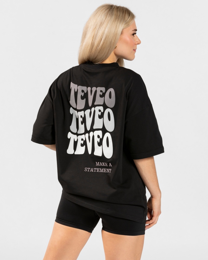 Teveo Candy Oversized Tişört Kadın Siyah | 6527-GCNBS