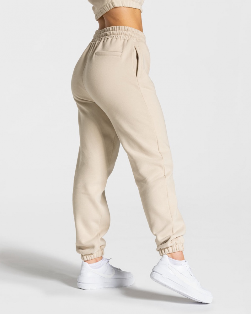 Teveo College Oversized Jogger Pantolon Kadın Bej Rengi | 0512-EPYBQ