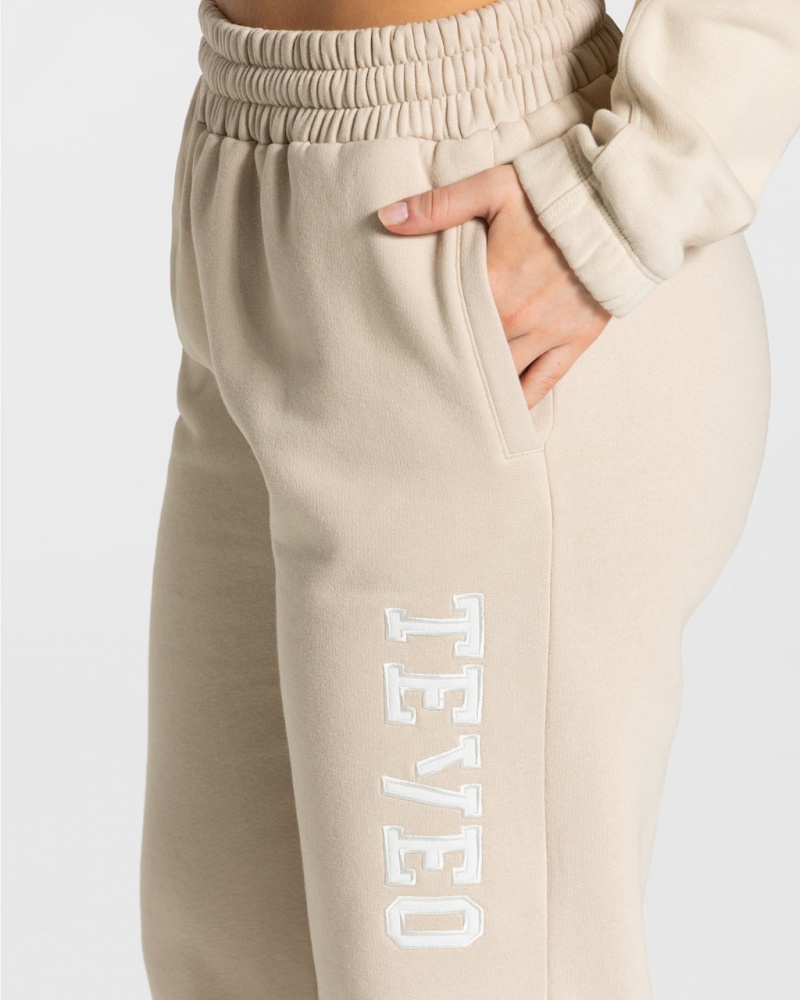 Teveo College Oversized Jogger Pantolon Kadın Bej Rengi | 0512-EPYBQ