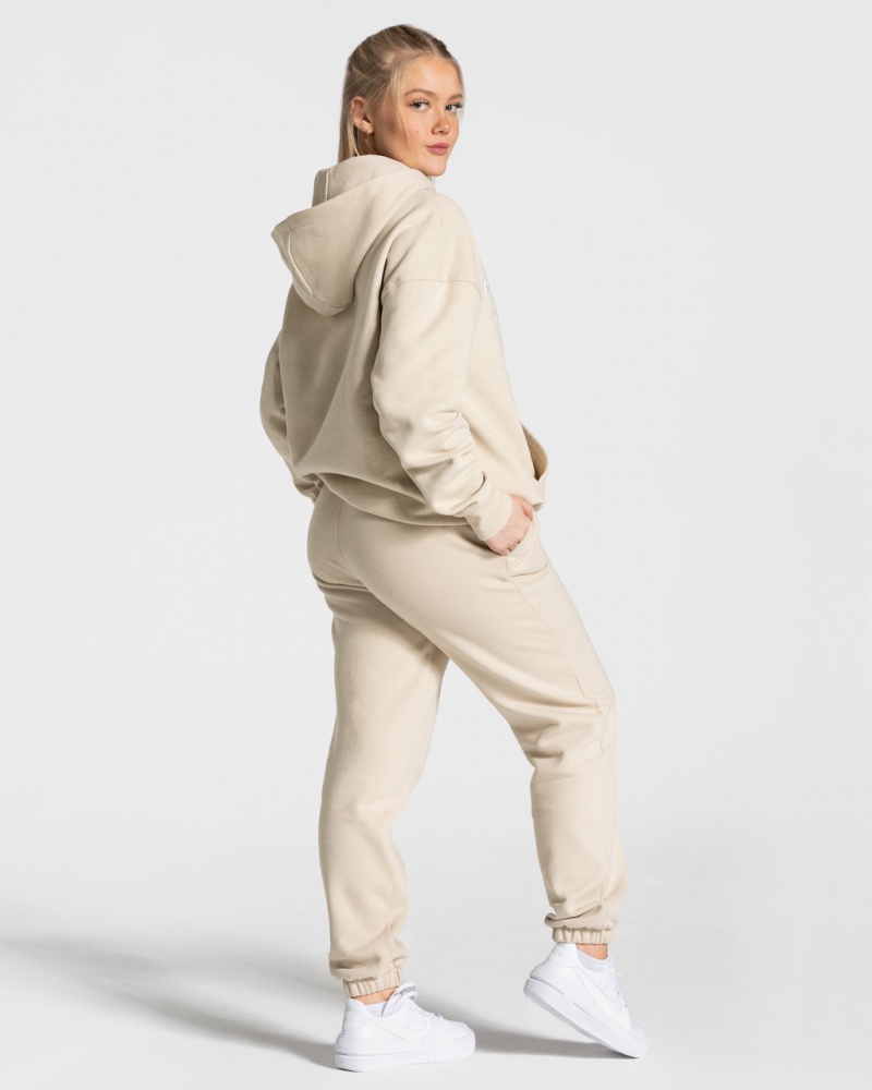 Teveo College Oversized Jogger Pantolon Kadın Bej Rengi | 0512-EPYBQ