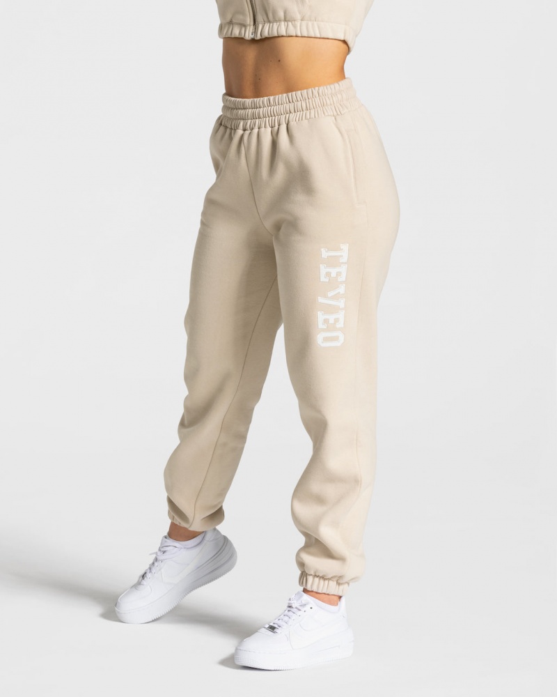 Teveo College Oversized Jogger Pantolon Kadın Bej Rengi | 0512-EPYBQ