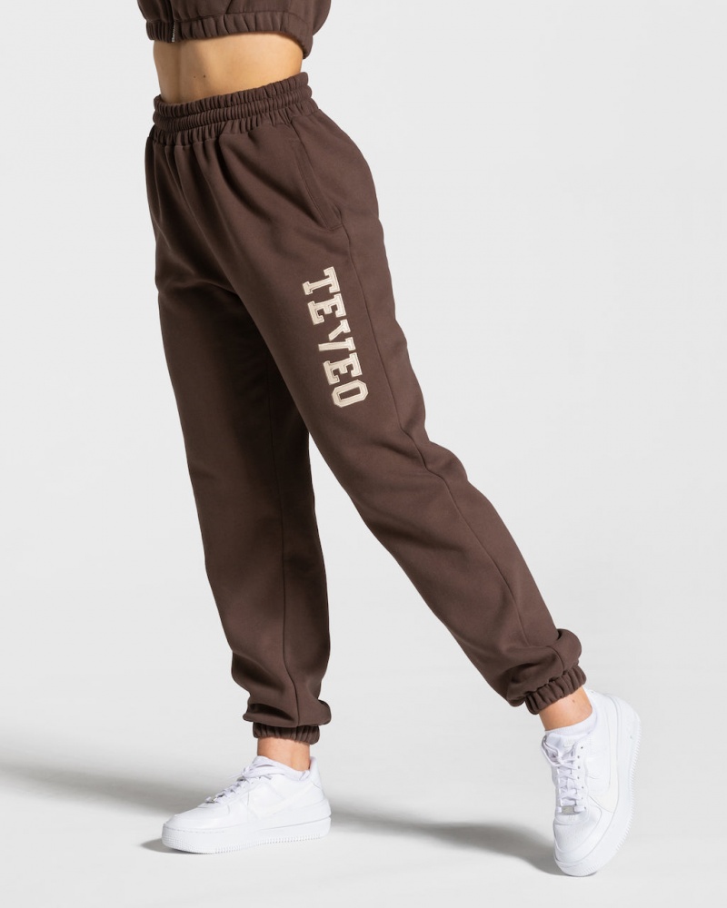 Teveo College Oversized Jogger Pantolon Kadın Koyu Kahverengi | 8726-RNKXC