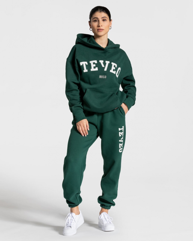 Teveo College Oversized Jogger Pantolon Kadın Koyu Yeşil | 3916-ATJIU