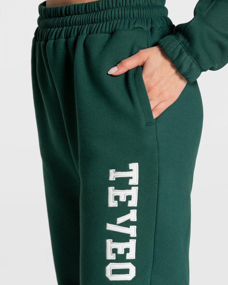 Teveo College Oversized Jogger Pantolon Kadın Koyu Yeşil | 3916-ATJIU