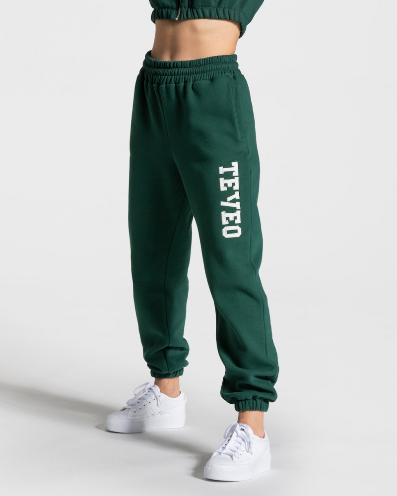 Teveo College Oversized Jogger Pantolon Kadın Koyu Yeşil | 3916-ATJIU