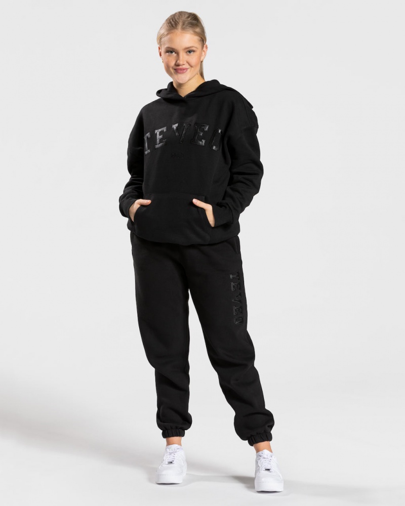 Teveo College Oversized Jogger Pantolon Kadın Siyah | 8135-UYNBA