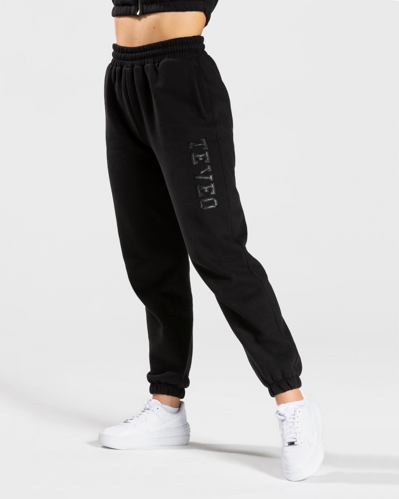 Teveo College Oversized Jogger Pantolon Kadın Siyah | 8135-UYNBA