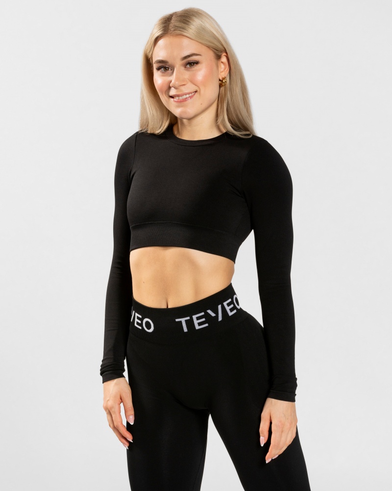 Teveo Everyday Cut Out Longsleeve Üstler Kadın Siyah | 8457-WBGLJ