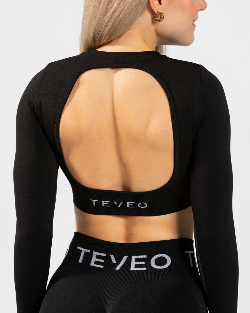 Teveo Everyday Cut Out Longsleeve Üstler Kadın Siyah | 8457-WBGLJ