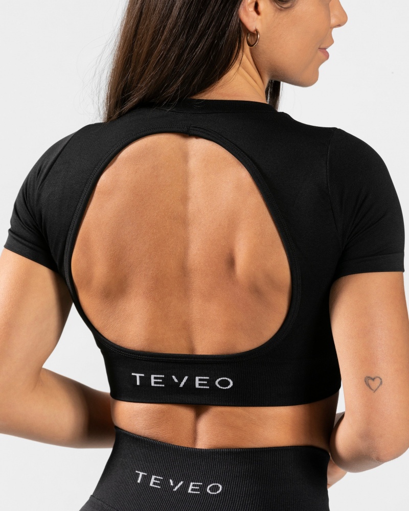 Teveo Everyday Cut Out Tişört Kadın Siyah | 7602-XHIKA