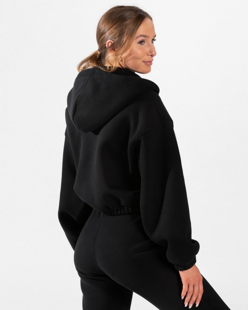 Teveo Iconic Oversized Zip Kapşonlu Kadın Siyah | 5408-SNPZA