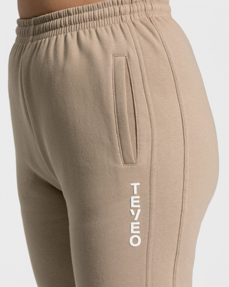 Teveo Sassy Slit Jogger Pantolon Kadın Bej Rengi | 7354-XOFEQ