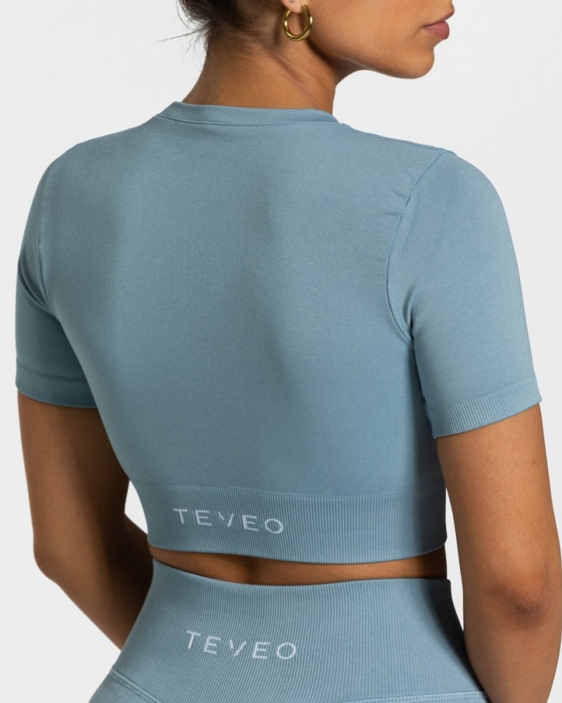 Teveo Sensation Crop Üstler Kadın Gri Mavi | 7910-UQNYC