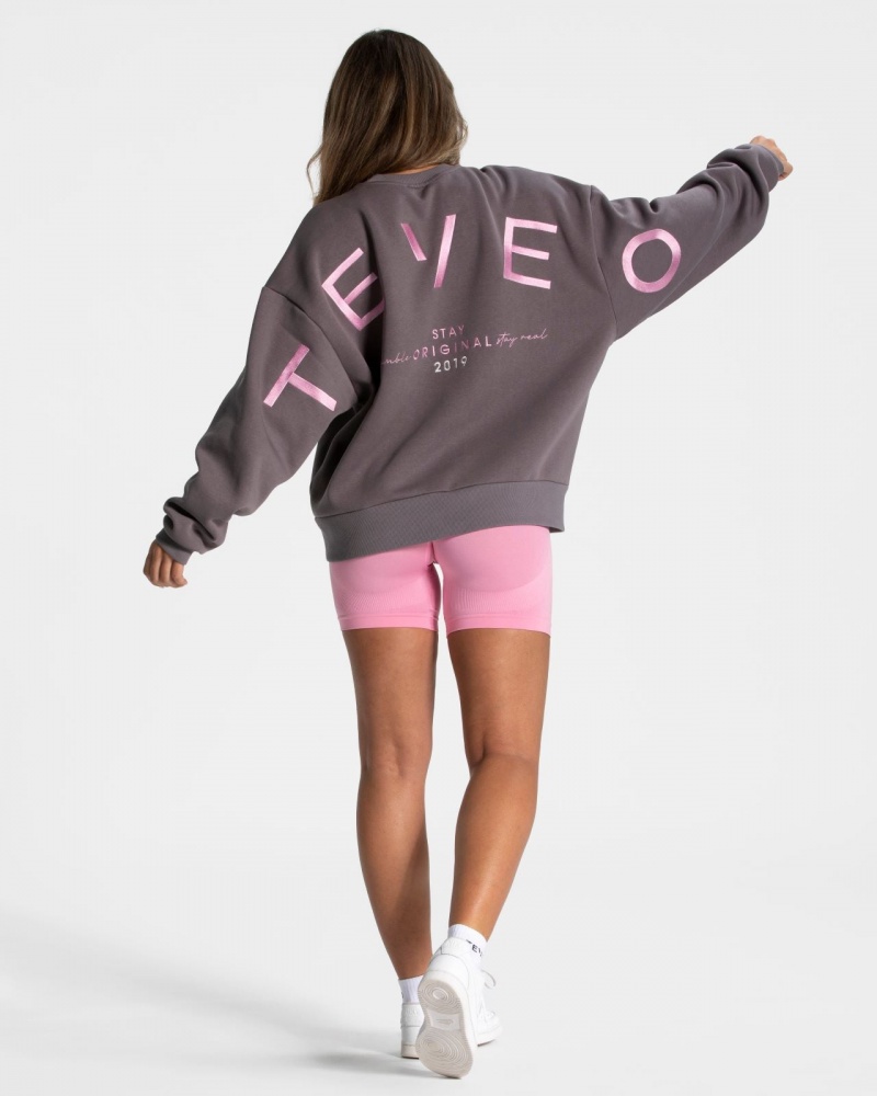 Teveo Signature Oversized Kazak Kadın Koyu Gri | 8943-IWGXH