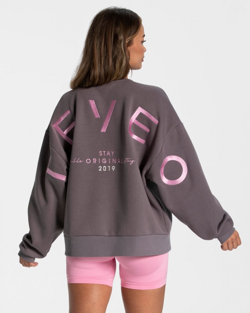 Teveo Signature Oversized Kazak Kadın Koyu Gri | 8943-IWGXH