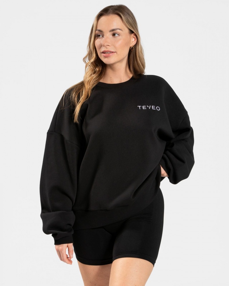 Teveo Signature Oversized Kazak Kadın Siyah | 9834-DHWCV