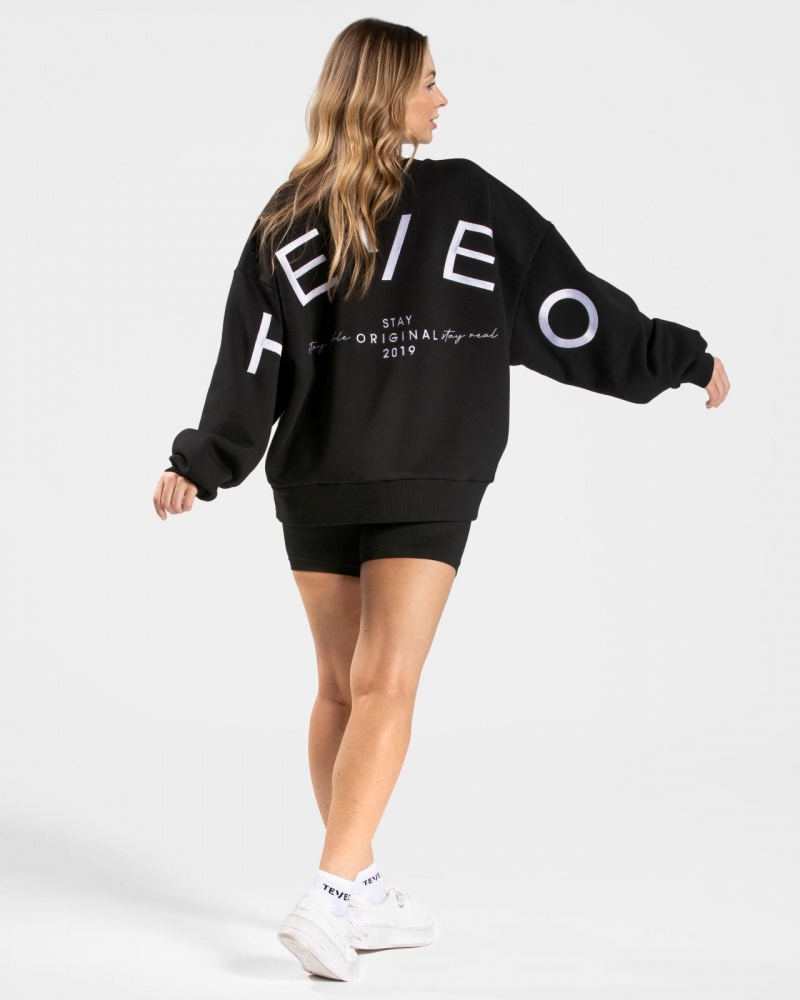 Teveo Signature Oversized Kazak Kadın Siyah | 9834-DHWCV