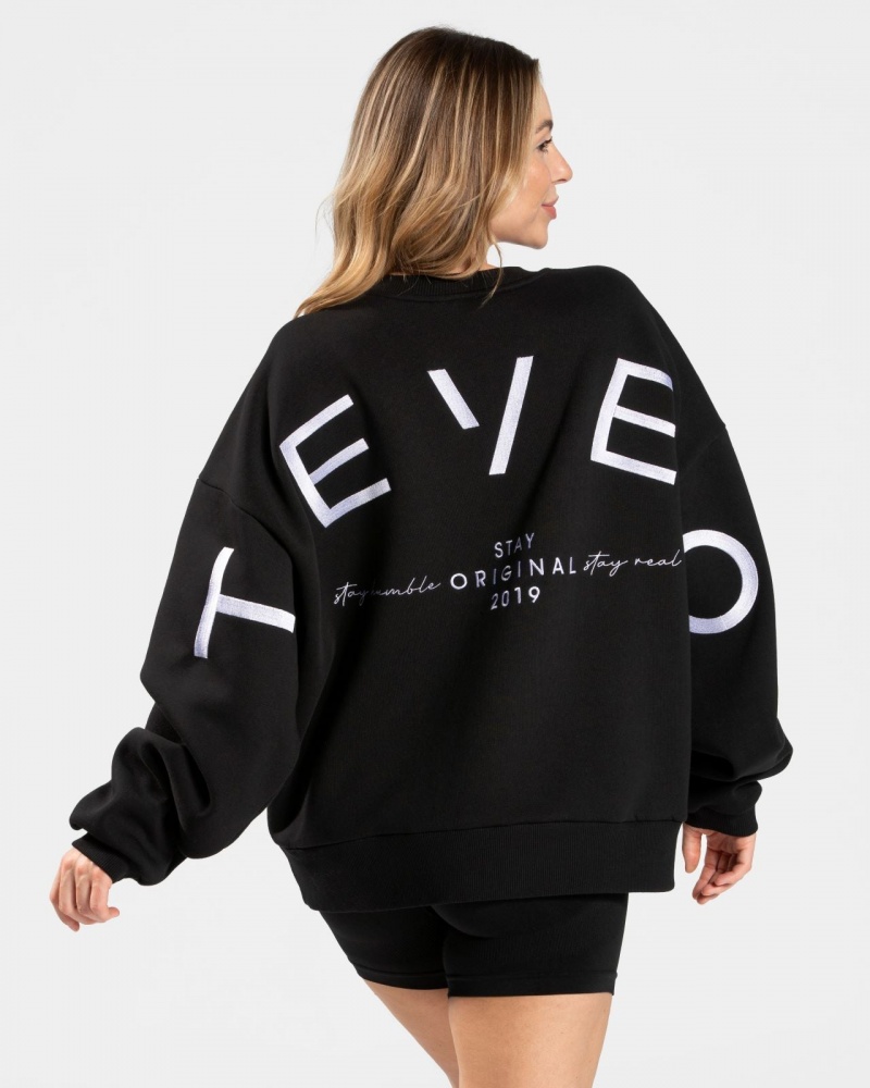 Teveo Signature Oversized Kazak Kadın Siyah | 9834-DHWCV